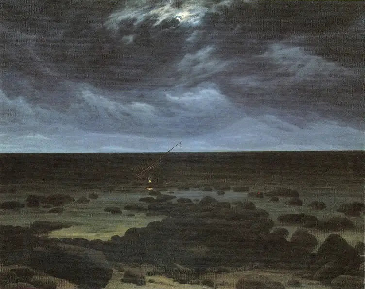 Brzeg z wrakiem łodzi w blasku księżyca - Caspar David Friedrich