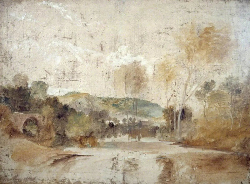 Scena rzeka z tamą w średniej odległości - J. M. W. Turner