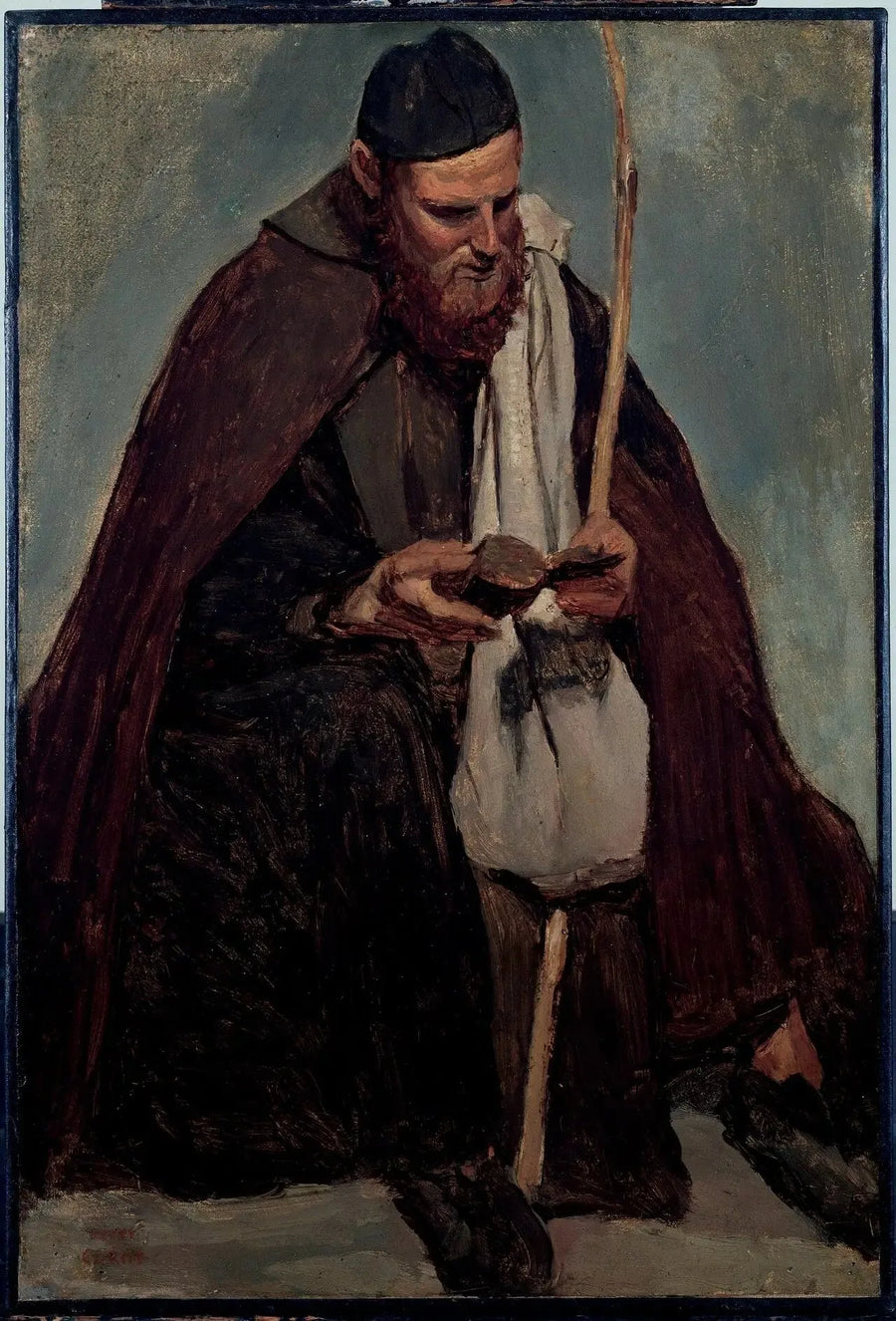 Rzym, włoski mnich siedzący czytający - Jean-Baptiste Camille Corot