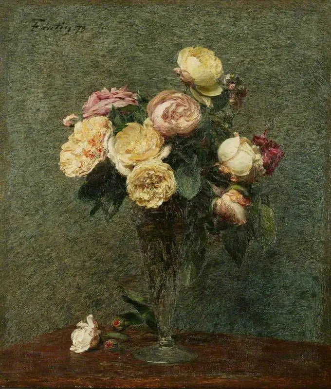 Róże w szklanym wazonie - Henri Fantin-Latour