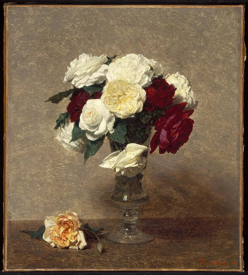 Róże w szklanym wazonie - Henri Fantin-Latour