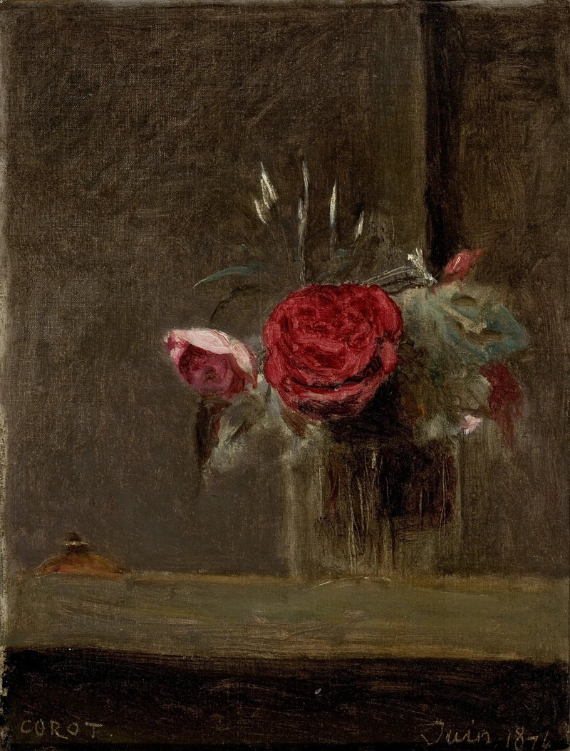 Róże w szklance - Jean-Baptiste Camille Corot