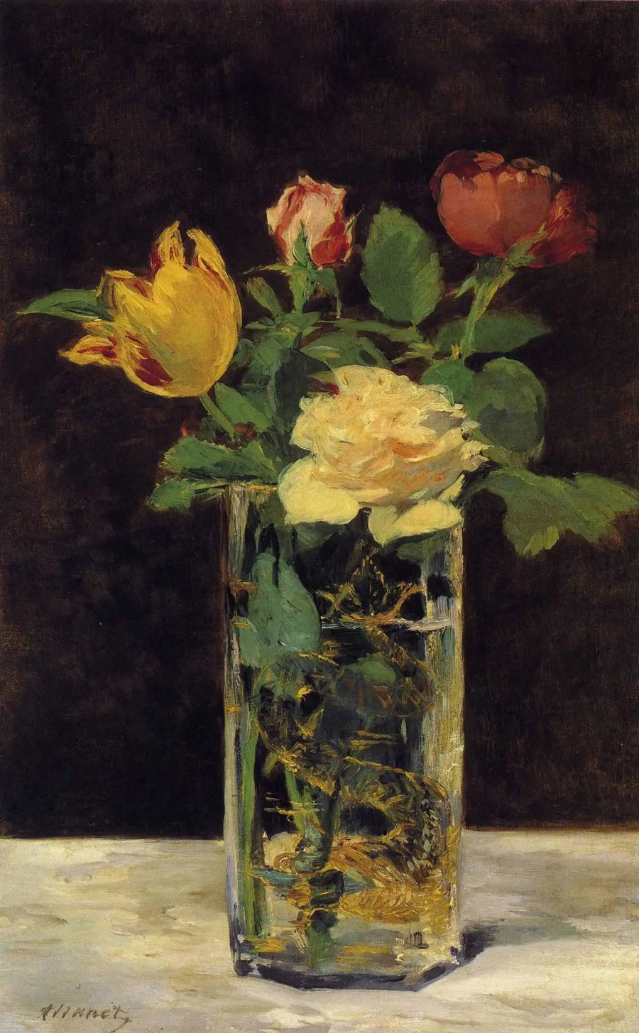 Róże i tulipany w wazonie - Édouard Manet