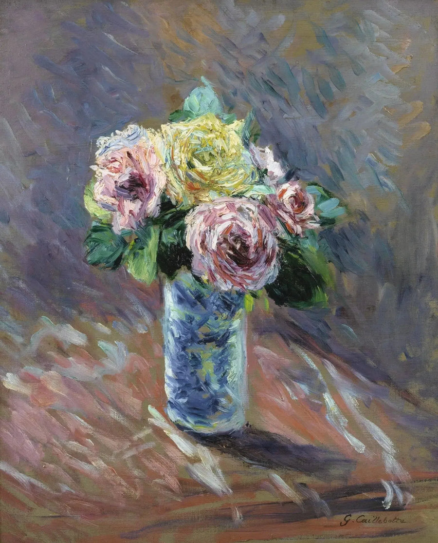 Żółte i czerwone róże w kryształowym wazonie - Gustave Caillebotte