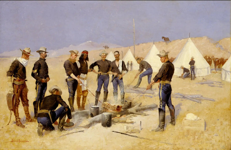 Pieczony boeuf na Boże Narodzenie w obozie kawalerii - Frederic Remington