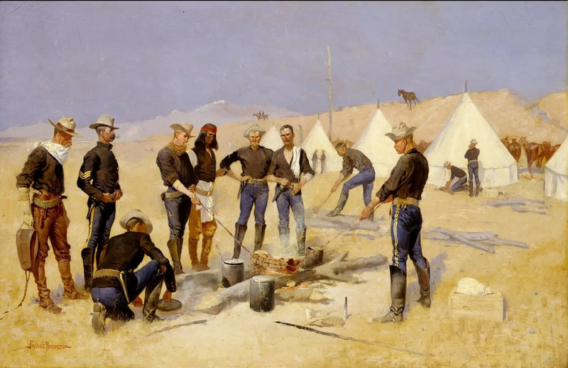 Pieczony boeuf na Boże Narodzenie w obozie kawalerii - Frederic Remington
