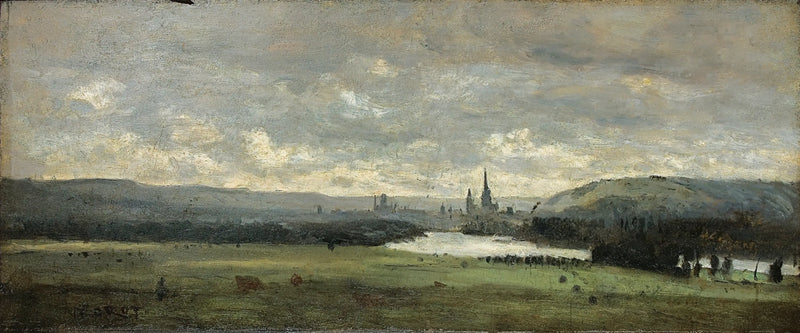 Rouen, panoramiczny widok na Sekwanę na pierwszym planie - Jean-Baptiste Camille Corot