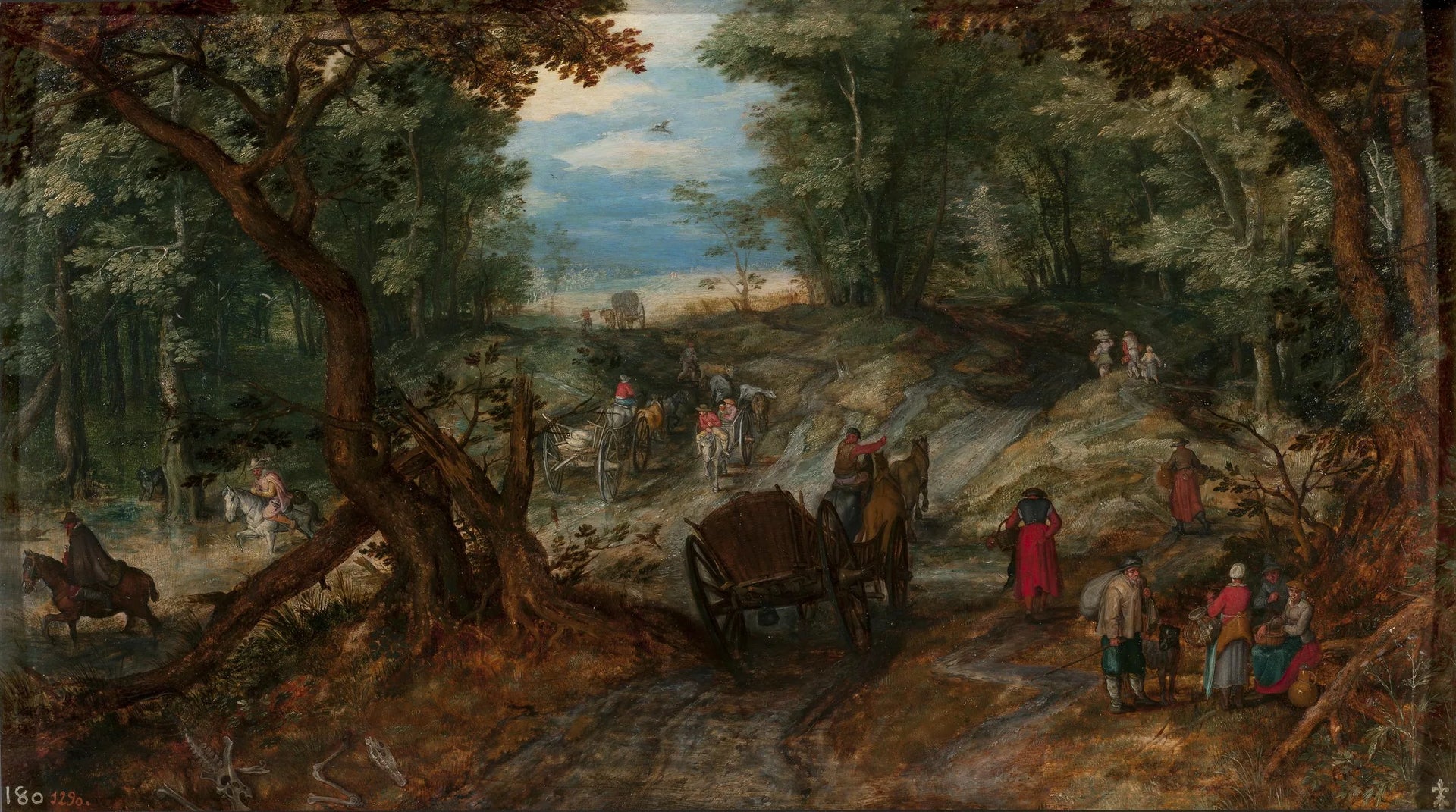 Route forestière longeant un étang guéable fréquenté par des voyageurs - Jan Brueghel l'Ancien image 1 reproduction artisanale de tableau