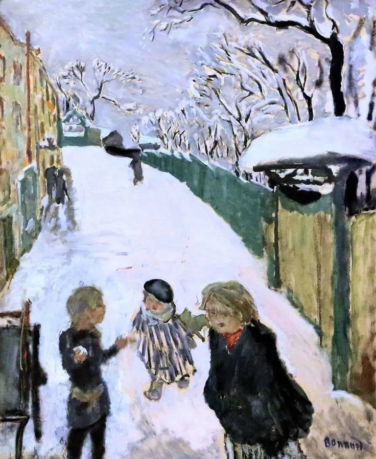 Ulica w śniegu z grą dzieci - Pierre Bonnard