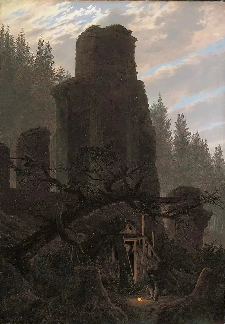 Ruiny o zmierzchu (Ruina kościoła w lesie) - Caspar David Friedrich