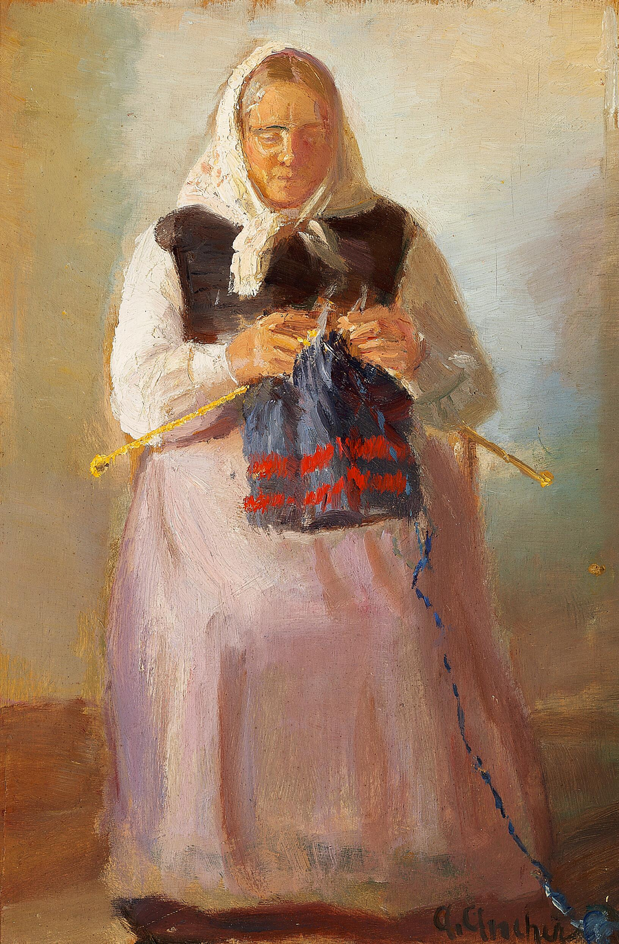 Sørine Møller dziergająca, Skagen. - Anna Ancher