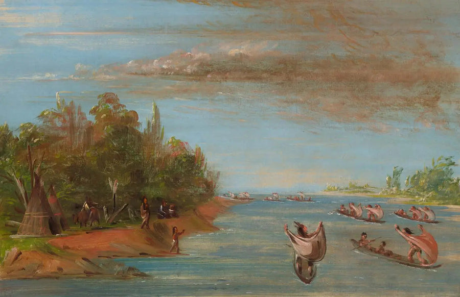 Sak i Fox płynący kajakiem - George Catlin