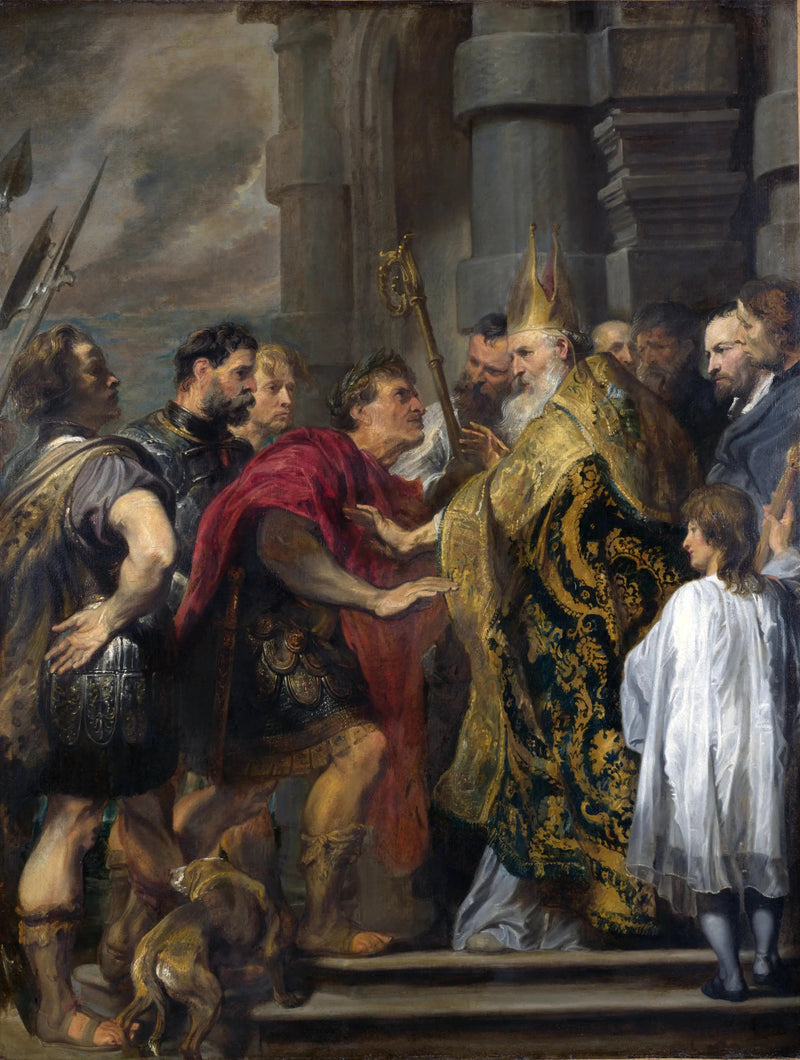 święty Ambroży odmawiający Teodozemu wejścia do swojego kościoła - Antoine van Dyck