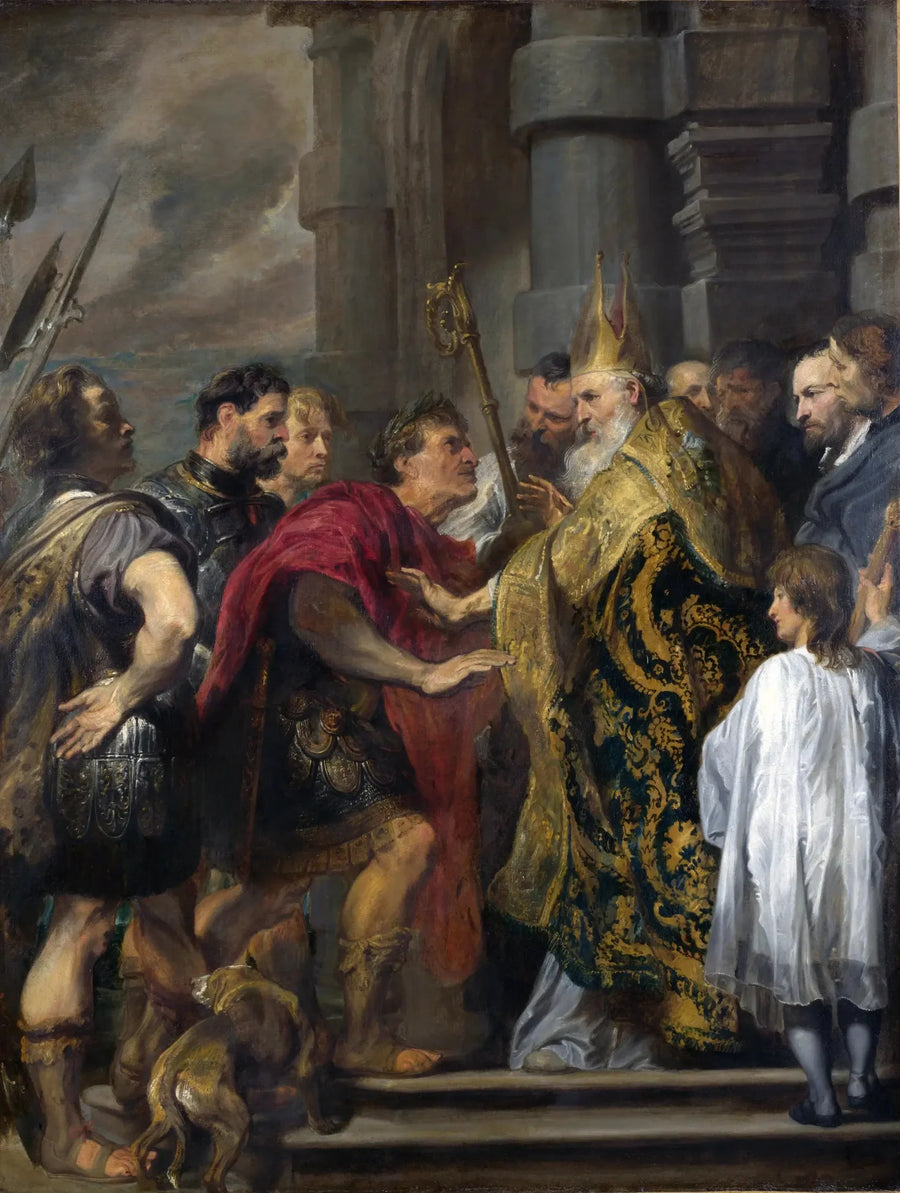 święty Ambroży odmawiający Teodozemu wejścia do swojego kościoła - Antoine van Dyck