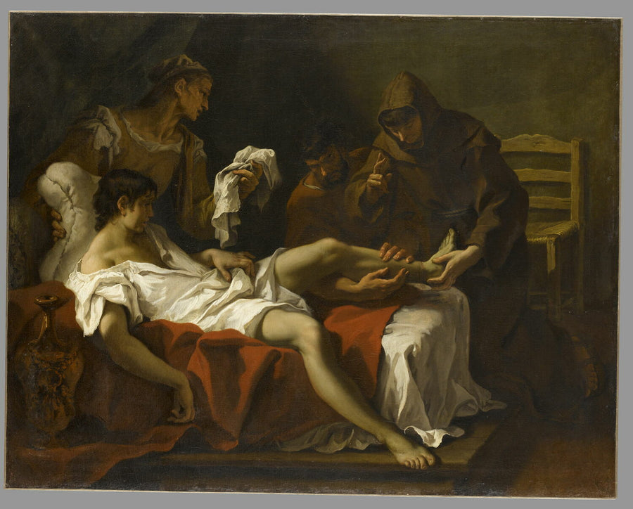 Święty Antoni Padewski uzdrawiający młodego mężczyznę, który odciął sobie stopę, aby ukarać się za uderzenie matki - Sebastiano Ricci