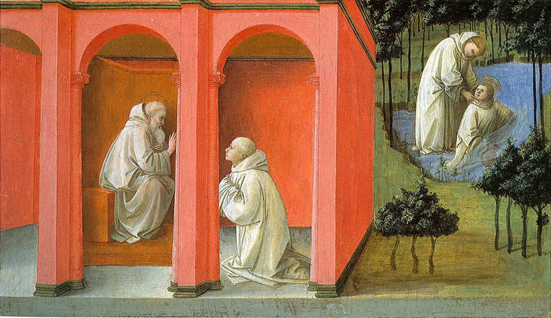Święty Benedykt nakazuje Świętemu Maurusowi ratunek dla Świętego Placidiusza - Fra Filippo Lippi