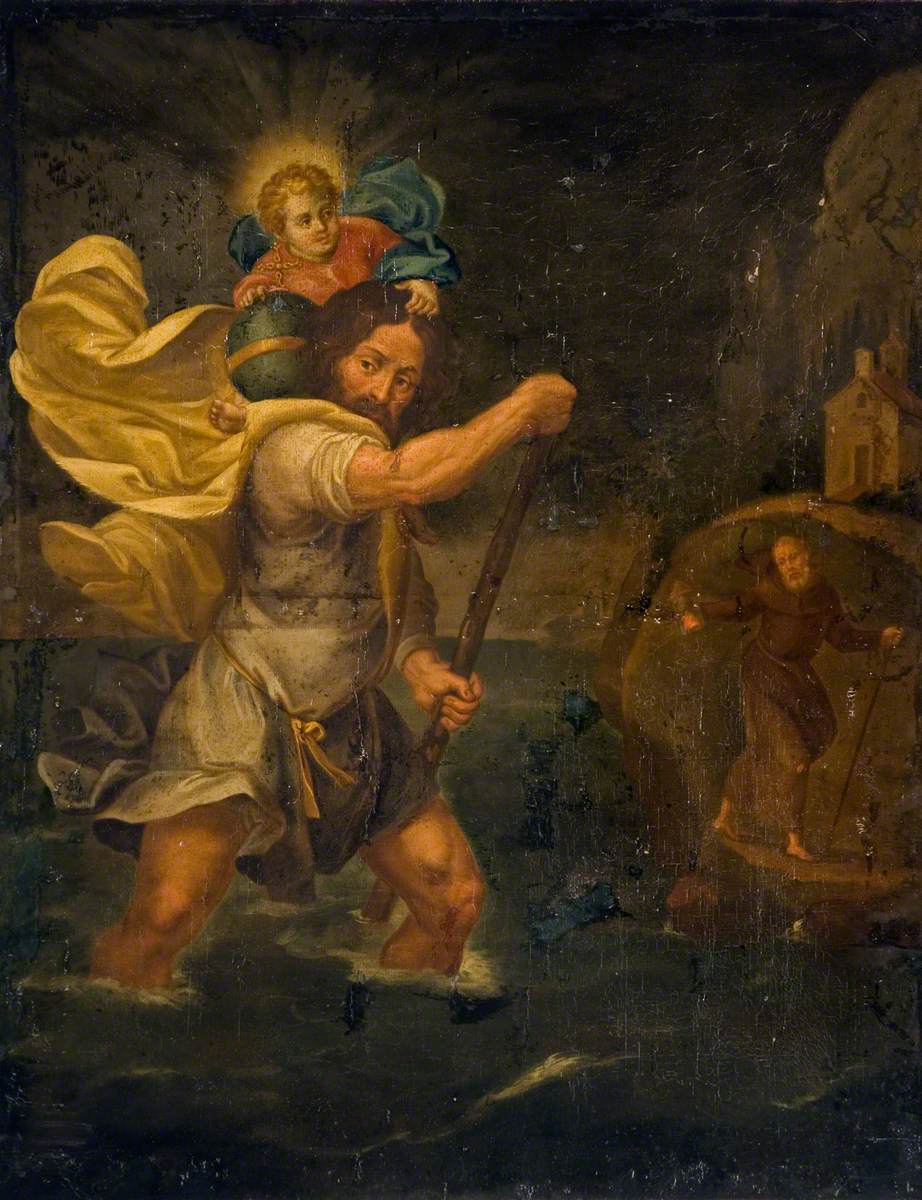 Saint Christophe portant l'Enfant Jésus au-dessus d'un cours d'eau - Adam Elsheimer image 1 reproduction d’œuvre d’art à l’huile