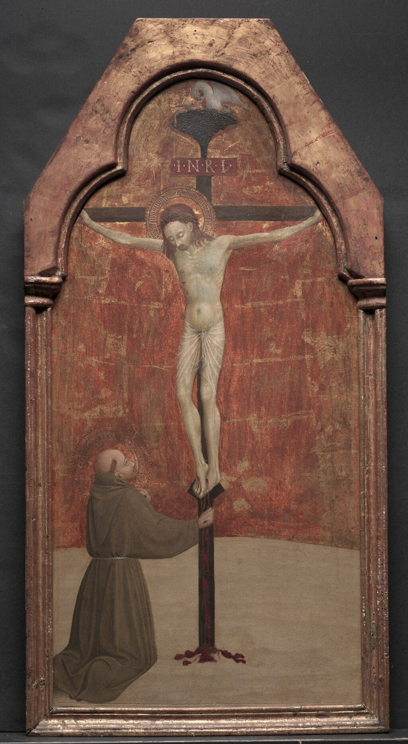Święty Franciszek klęczący przed Chrystusem na krzyżu - Stefano di Giovanni (Sassetta)