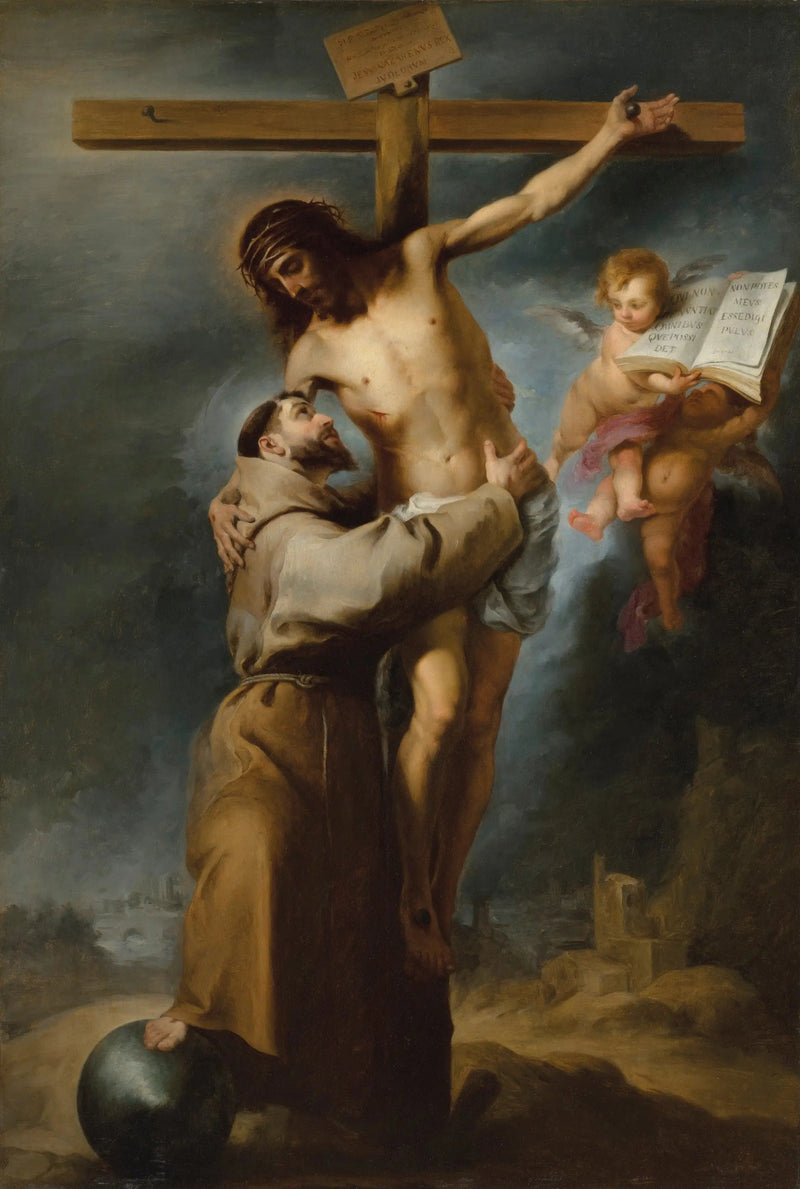Święty Franciszek z Asyżu całujący ukrzyżowanego Chrystusa - Bartolomé Esteban Murillo