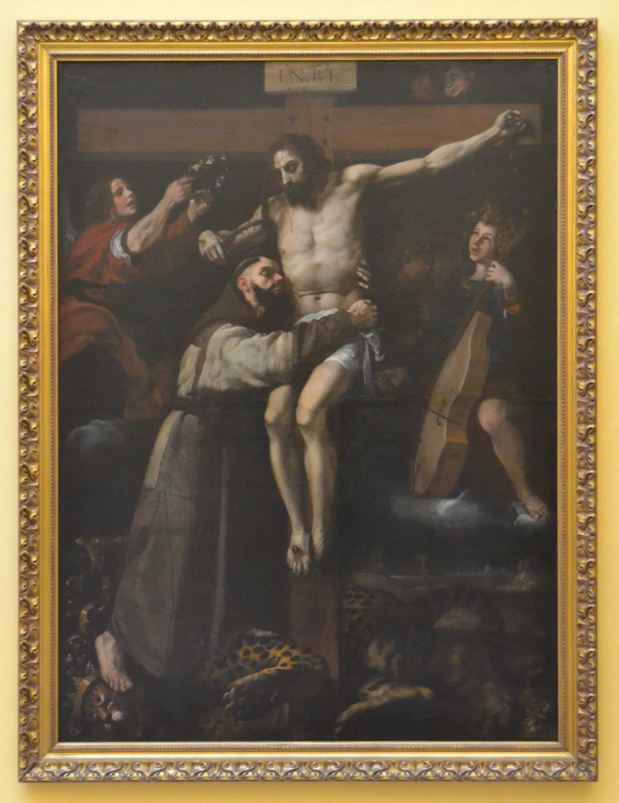 Saint François d'Assise embrassant le Christ sur la croix - Francisco Ribalta image 1 tableau peint à l’huile sur toile