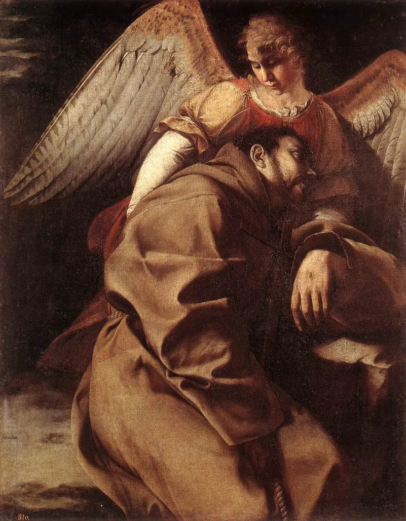Święty Franciszek wspierany przez anioła - Orazio Gentileschi