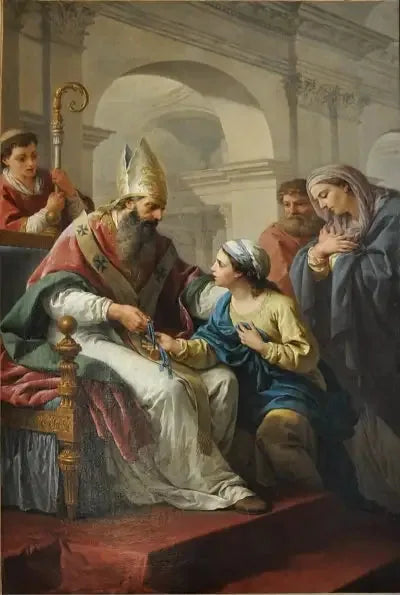Saint Germain l'Auxerrois wręczający medal świętej Genevieve - Louis Jean François Lagrenée