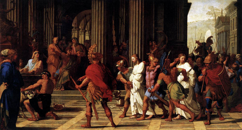 Święty Gervazy i święty Protasz przybywają przed Astazjusza, odmawiającego składania ofiary Jowiszowi - Eustache Le Sueur