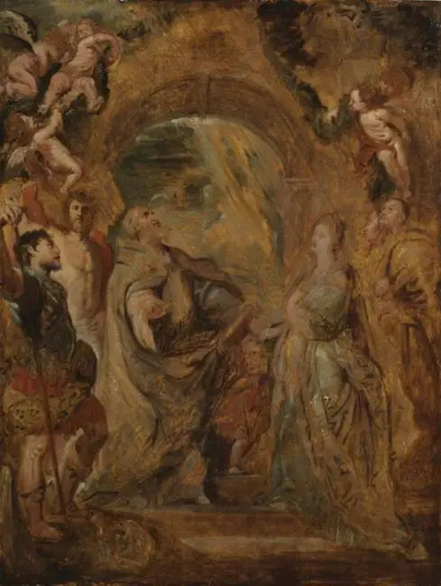 Saint Grégoire le Grand avec les saints Maur et Papien, et sainte Domitille avec les saints Nérée et Achille - Peter Paul Rubens image 1 copie peinte à la main à l’huile