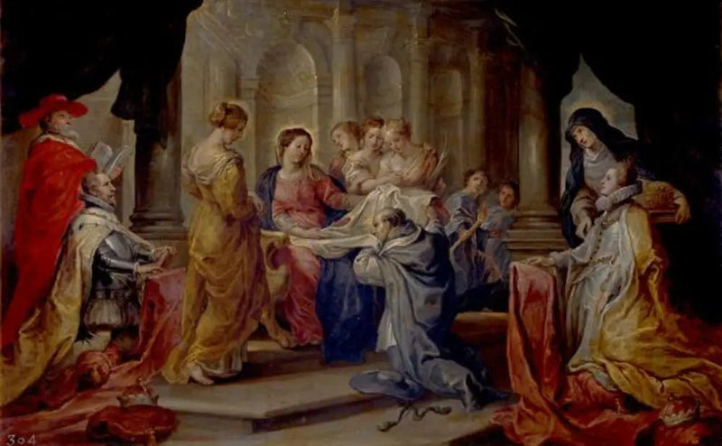 Święty Ildefons odbierający dalmatykę od Maryi, w obecności arcyksięcia Alberta i księżniczki Izabeli - Peter Paul Rubens