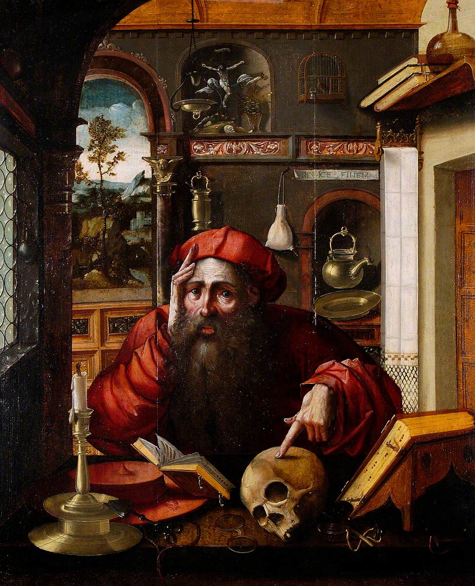 Saint Jérôme avec un crâne (d'après Albrecht Dürer) - Marinus van Reymerswale image 1 reproduction artisanale de tableau
