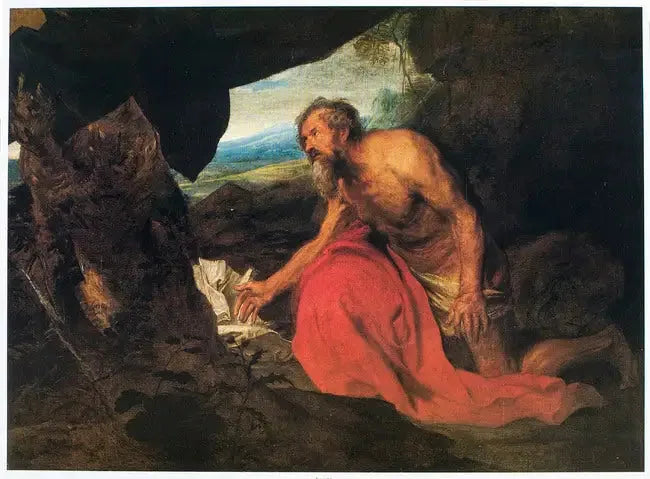 Święty Hieronim jako pustelnik w krajobrazie, czytający - Antoine van Dyck