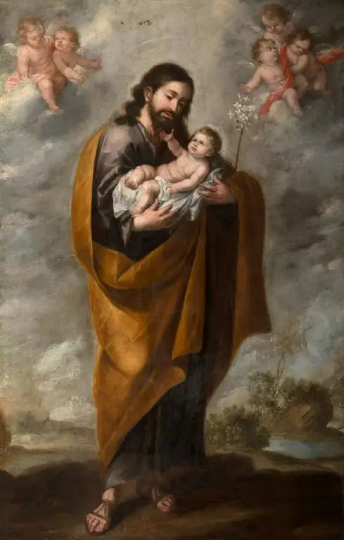 Święty Józef z Dzieciątkiem Zbawicielem (Anioły w chmurach) - Bartolomé Esteban Murillo