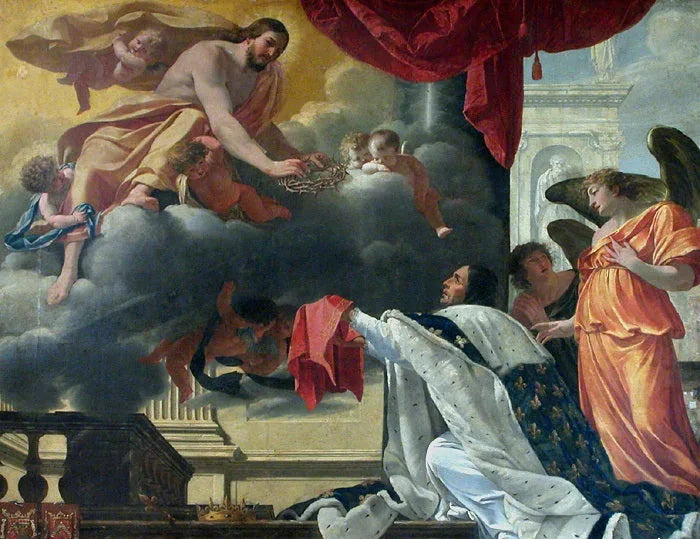 Święty Ludwik otrzymujący koronę cierniową od ręki Chrystusa ukazującego się mu - Simon Vouet