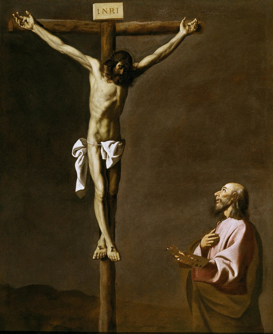 Święty Łukasz jako malarz, przed Chrystusem na krzyżu - Francisco de Zurbarán