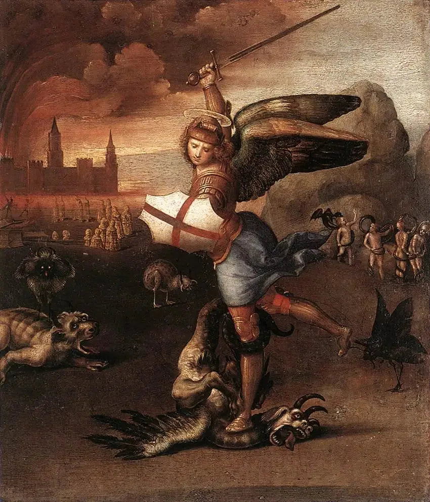 Saint Michel et le Dragon - Raphaël Sanzio image 1 reproduction artisanale de tableau