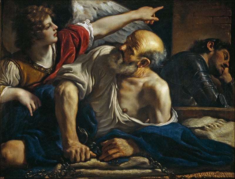 Święty Piotr uwolniony przez anioła - Guercino