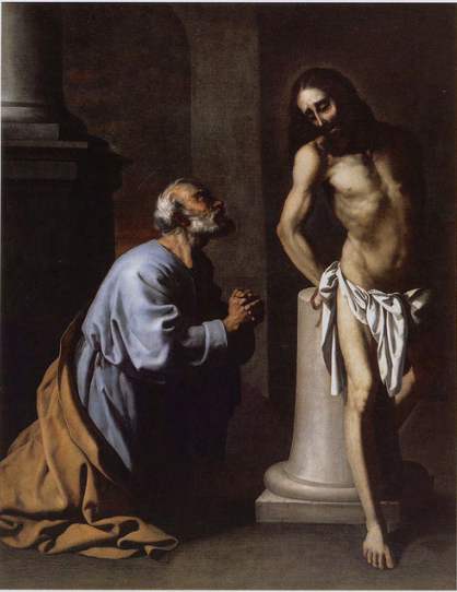 Święty Piotr pokutujący przed Chrystusem przy kolumnie - Francisco de Zurbarán