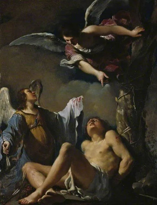 Święty Sebastian uratowany przez dwóch aniołów - Guercino