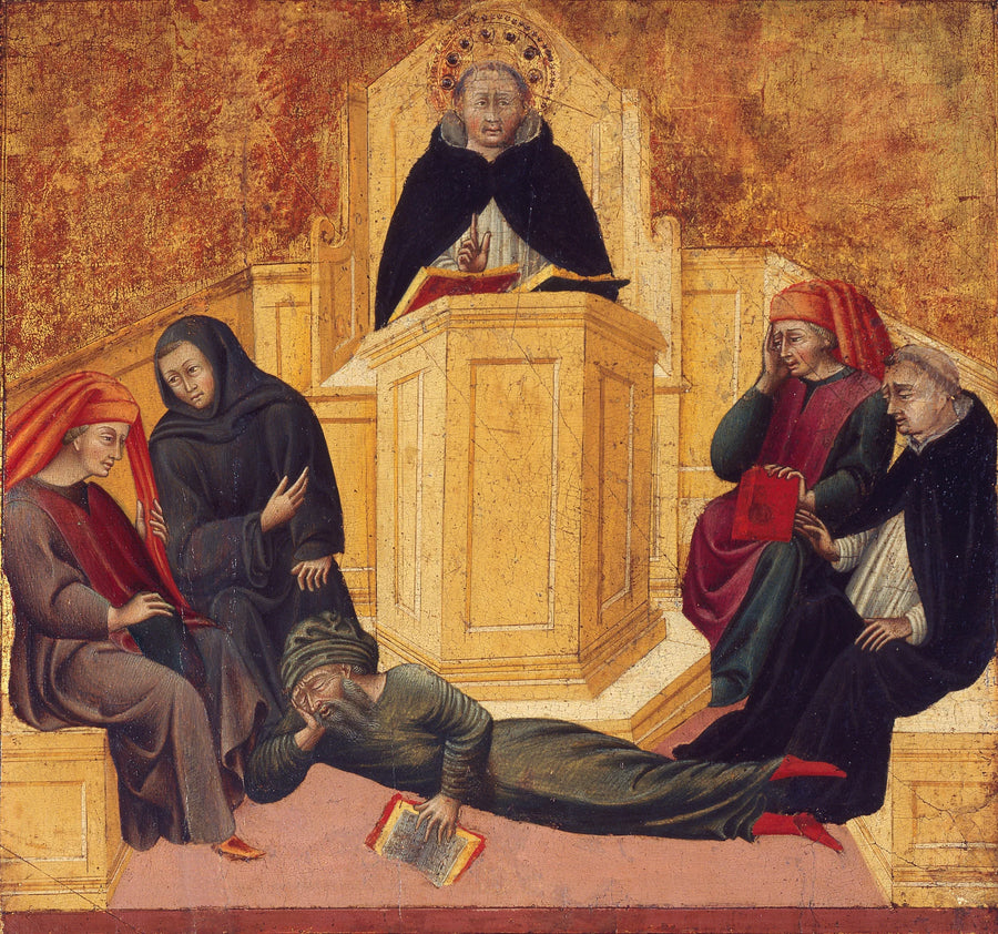 Święty Tomasz z Akwinu mylący Averroesa - Giovanni di Paolo