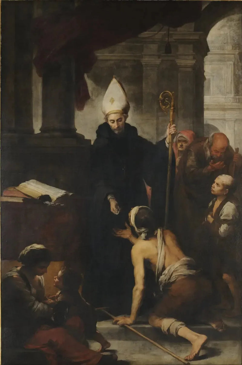 Święty Tomasz z Villanueva dawający jałmużnę ubogim - Bartolomé Esteban Murillo