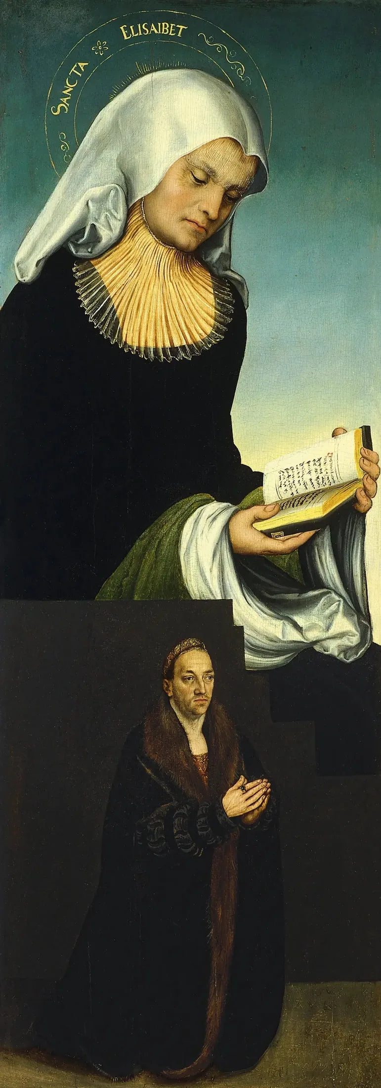 Święta Elżbieta z księciem Jerzym Saksońskim jako darczyńcą (wewnętrzna lewa skrzydło) - Lucas Cranach Starszy