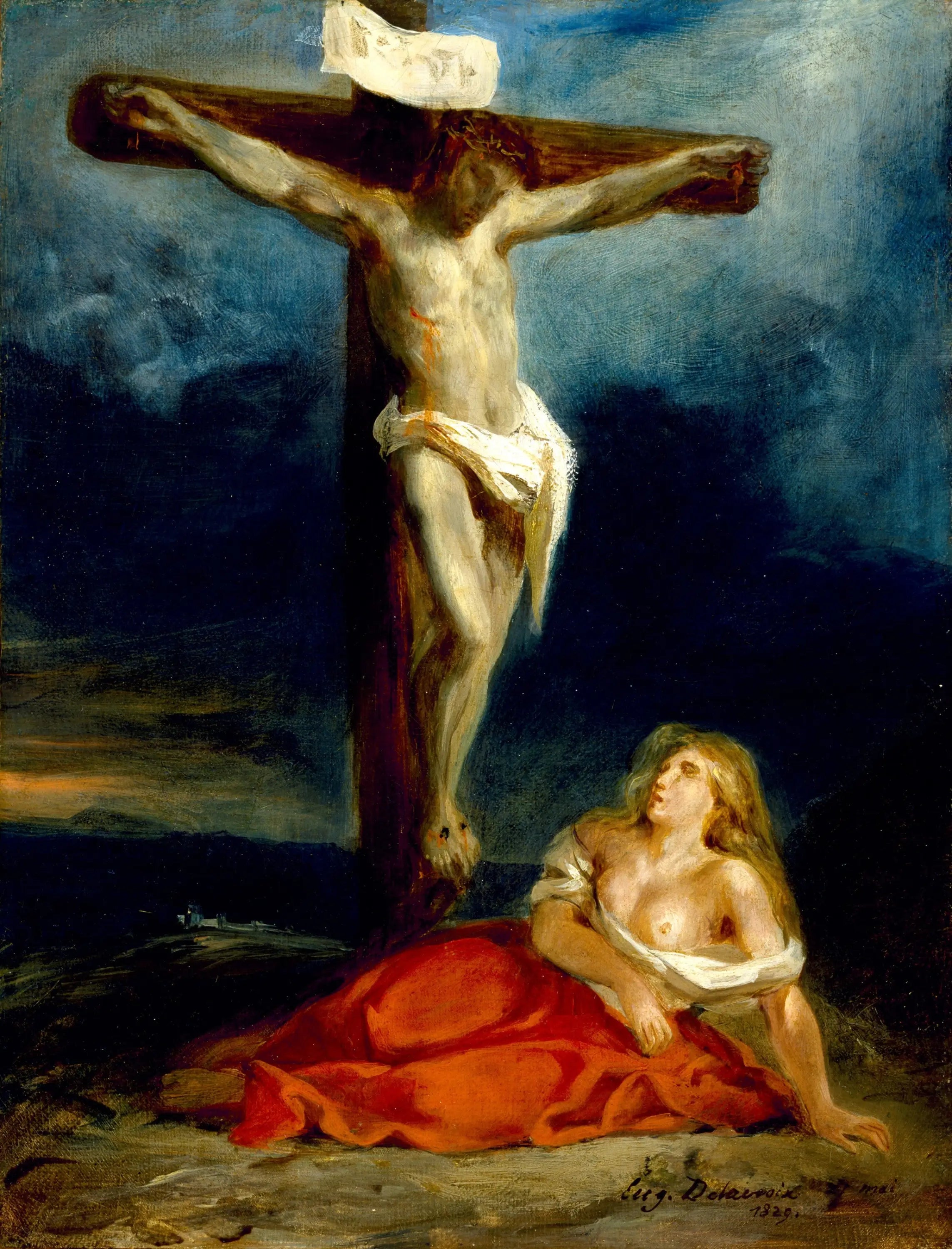 Reproduction du tableau « Sainte Marie-Madeleine au pied de la Croix - Eugène Delacroix » par Alpha Reproduction en peinture à l’huile