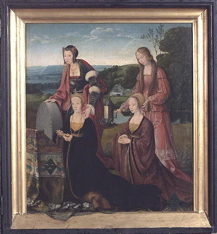 Saintes Catherine et Gudule avec Catharina Hackeney (née Hardenrath) et Sibilla Hackeney (née van van Merle) - Joos van Cleve image 1 copie peinte à la main à l’huile
