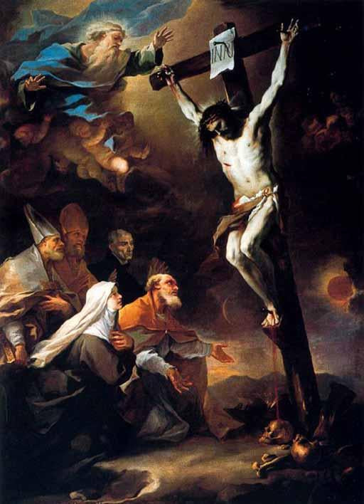 Święci patroni Neapolu adorujący krucyfiks - Luca Giordano