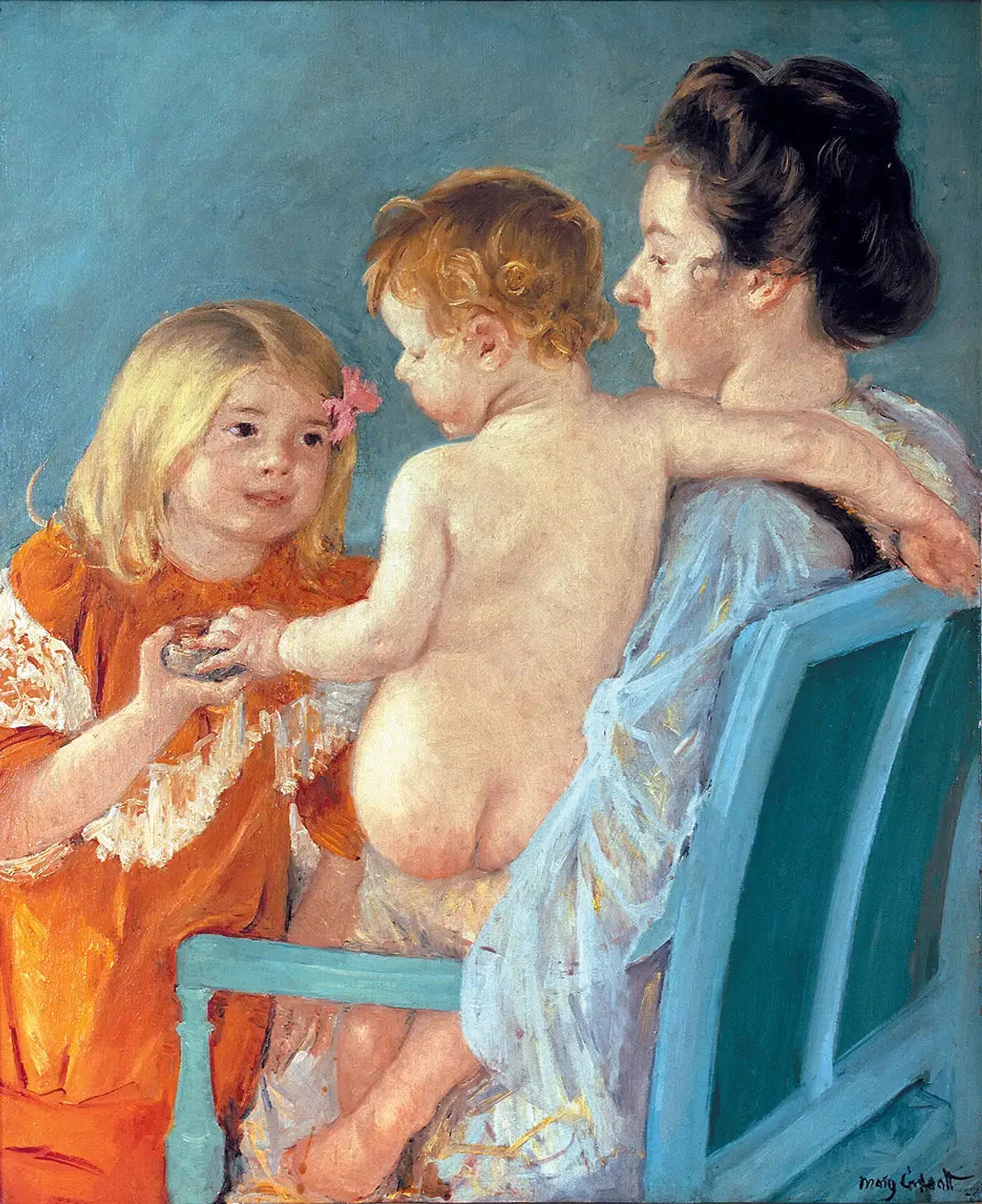 Sara donne un jouet au bébé - Mary Cassatt image 1 reproduction de peinture à l’huile