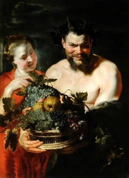 Satyra i dziewczyna z koszem owoców - Peter Paul Rubens