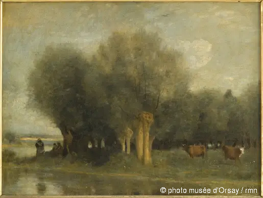 Słoneczniki nad brzegiem wody - Jean-Baptiste Camille Corot