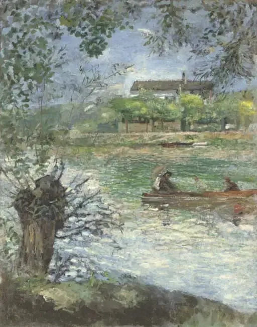Wierzby i postacie w łodzi - Pierre-Auguste Renoir