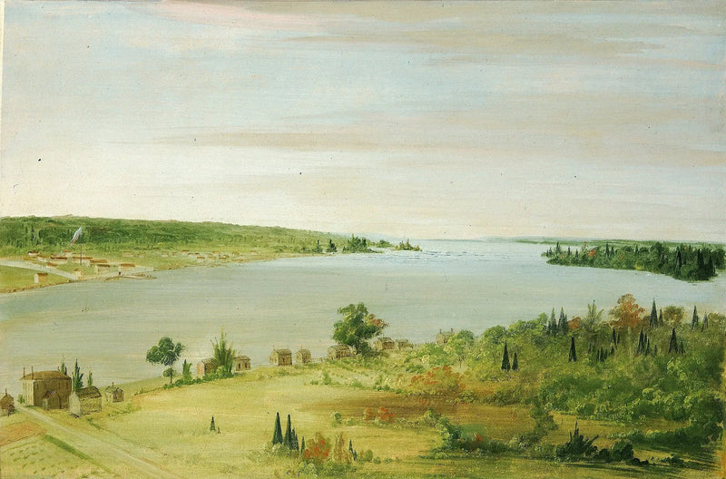 Sault Ste. Marie, ukazując amerykańską garnizonę w oddali - George Catlin