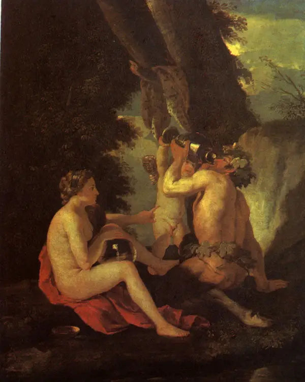 Scena biesiadna lub Nimfa i satyr pijący - Nicolas Poussin